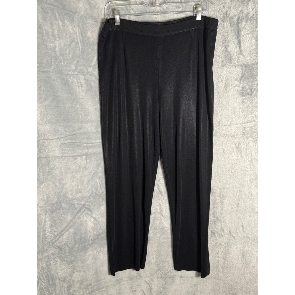 Misook Petite Black Shimmer Knit‎ Straight Leg Pull On Pants Womens Size large